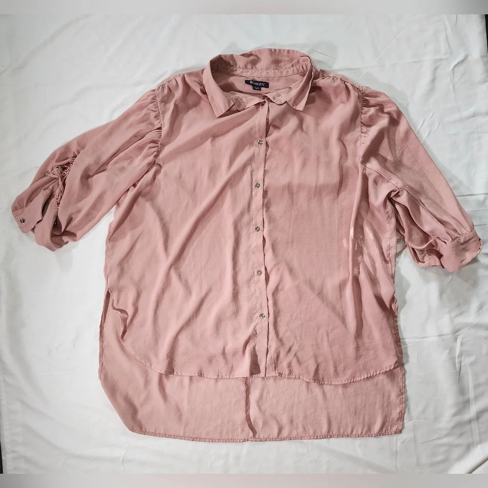 Roman's Tunic Womens Blush Button Up Blouse